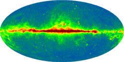 WMAP Foreground Model Maps, individual components - Synchrotron map for K band - Linear scale from 1 to 5 mK - The synchrotron, free-free and thermal dust foreground models derived from WMAP data using the Maximum Entropy Method (MEM) are shown at the frequencies where each foreground is most dominant.