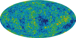 WMAP Internal Linear Combination Map - Internal Linear Combination Map - Galactic coordinates, Mollweide projection - Linear scale from -200 to 200 uK - The Internal Linear Combination Map is a weighted linear combination of the five WMAP frequency maps. The weights are computed using criteria which minimize the Galactic foreground contribution to the sky signal. The resultant map provides a low-contamination image of the CMB anisotropy.