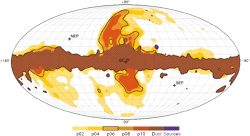 WMAP Polarization Masks - Polarization Masks - Galactic coordinates- Polarization masks are shown for the P02,P04, P06 and P10 cut levels. The P06 cut is outlined by the black curve. Masked sources are in violet.